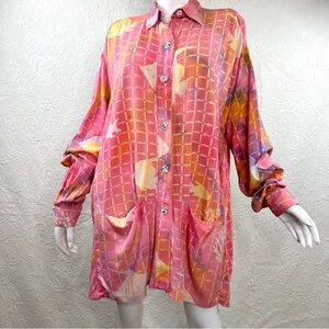 Paul M Ropp 70s VTG Oversized Batik Button Down Fish Tunic